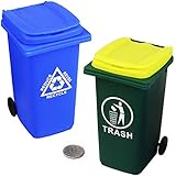Mini Garbage Trash Can Pencil Holder and Tiny Outdoor Recycling Bin Pen Cup Storage Desk Organizer for Office Supplies Green Blue 2-Pack