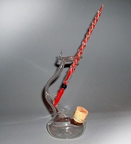 Glasfeder Glasfüller Rot mit Tintenfaß Klar 2 tlg