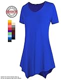 [DRSKIN] WS05 Women Handkerchief Hem Short Sleeve Long Tunic Top. (XL, Blue)