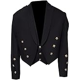 David Rox Prince Charlie Jacket & Waist Coat Black Barathea Wool Fabric | Prince Charlie Kilt Jacket with Coatee Vest Jacket (as1, Numeric, Numeric_52, Regular, Regular, Black, Long)