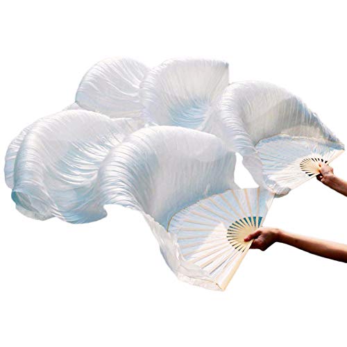 Nimiman 1 Pair Belly Dance Silk Bamboo Long Fan Veil White Color (1.8 m)