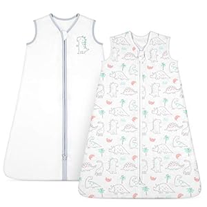 TILLYOU Sleep Sack – Cotton Wearable Blanket Baby 2-Pack Set, Fits Toddlers Age 18-24 Months, Woodland Dinosaurs