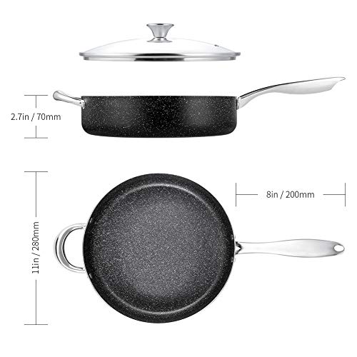 SKY LIGHT Frying Pan with Lid, Deep Saute Pan 5Qt / 11inch Stone