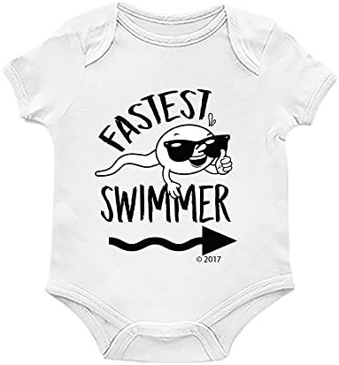 For Babyz Funny Baby Bodysuit Romper Fastest Swimer, Unisex Boy Girl, White