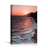Canvas Wall Art Sun Setting into The Ocean Coastal Multicolor Photography Relax/Calm Romantics Sunset - 12x18 inches