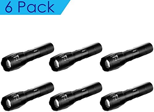 SUPER BRIGHT TACTICAL LED FLASHLIGHT BY Mighty Power with Adjustable Range, 5 Functions, Perfect for Power Outages, Emergency Situations, Camping, CREE LED Light with 800 Lumens, Black (6 Pack)