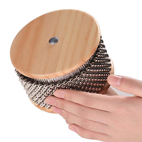 Muslady Wooden Cabasa Percussion Musical Instrument Metal Beaded Chain & Cylinder Pop Hand Shaker for Classroom Band Medium Size - Thumbnail 3