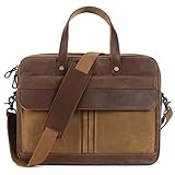 Briefcase for Men,Messenger Bag for Men,15.6inch Laptop Lugagge Carry On Tote,Canvass Computer Large Satchel Shoulder Bags,Vintage Leather Handbag Waterproof for Travel Brown