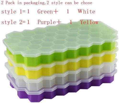 2 Pack Silicone Ice Cube Trays with Lid with 37 Ice Cubes Molds?DIY Creative Silicone Honeycomb Ice Tray Fruit Ice Cube Maker Fodant Moulds Freeze Mould Bar Jelly Chocolate Mold