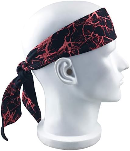 NINGDER Long Tail Printed Head Tie,Custom Fit Sports Headband,Moisture Wicking Head Wrap Sweatband for Running,Crossfit,Basketball,Workout,Bike Helmet Friendly (Red)