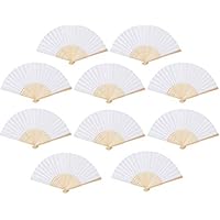 Present Avenue White Bamboo Handheld Folding Fan, Paper Folded Fan Wedding Party Home Decoration Church Wedding Gift, Party Favors (20)