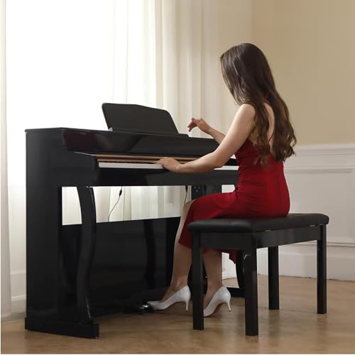 Wooden Piano Bench with Padded Cushion, Duet Piano Chair with Seat Storage Compartment, Piano Stool Seat for Music Books, Black 73 * 32 * 45Cm