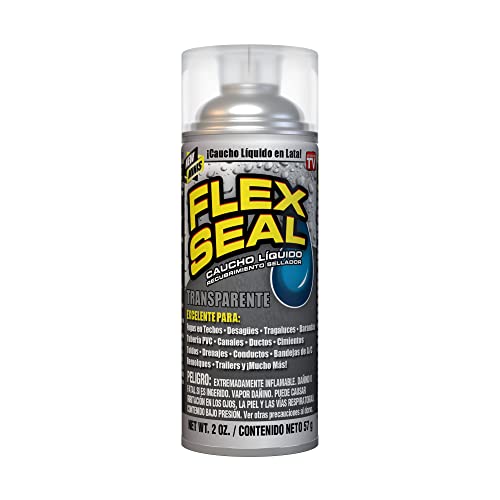 FLEX SEAL MINI Recubrimiento Sellador de Caucho en Aerosol; Spray Impermeable; Sella la Entrada del Agua, el Aire, y la Humedad; Parcha Agujeros; Repara Materiales Multisuperficie de Interior y Exterior; Detén Fugas Rápido con este Recubrimiento Flexible, de Caucho y que se Puede Pintar; Ideal para Techos, Grietas, Canaletas, Proyectos de Bricolaje, Arreglos Automotrices y Mucho Más, Transparente, 57 g (2 oz)