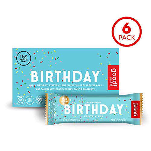 good! Snacks Vegan Birthday Cake Protein Bar | Gluten-Free, Plant Based, Low Sugar, Kosher, Soy Free, Non GMO | 15g Protein (6 Bars)