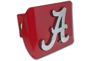 AEINIWERAABBCC University of Alabama Red with Chrome Crimson Tide Script A Metal Trailer Hitch Cover Fits 2 Inch Auto Car Truck Receiver with NCAA College Sports