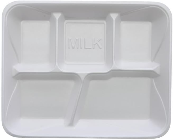 5 Compartment White Foam Lunch Tray - 10 1/2"L x 8 1/2"W x 1"H