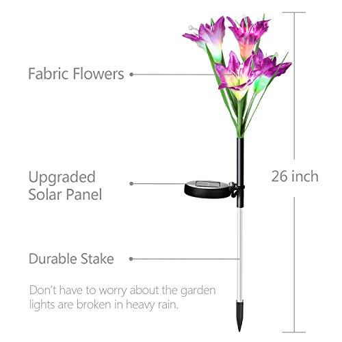 Outdoor Solar Garden Lights [3 Pack] - WdtPro Upgraded Waterproof Solar Powered Lights with 12 Lily Flower, 7 Colors Changing Solar Decorative Lights for Garden, Patio (Purple, White & Pink) - Thumbnail 2