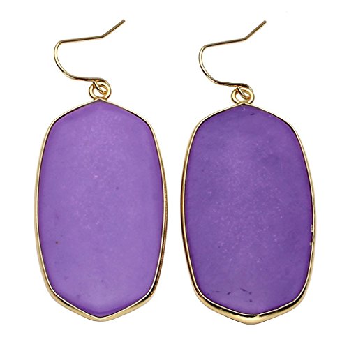 Top Plaza Womens Fashion Natural Gemstone Oval Rhombus Ear Hook Water Drop Ear Pendant Dangle Earring(Oval Purple Turquoise)