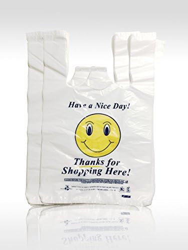 T-shirt Carryout Bags Smiles Happy Face Thank You Bags Reusable Grocery Plastic Bags - 300 Count
