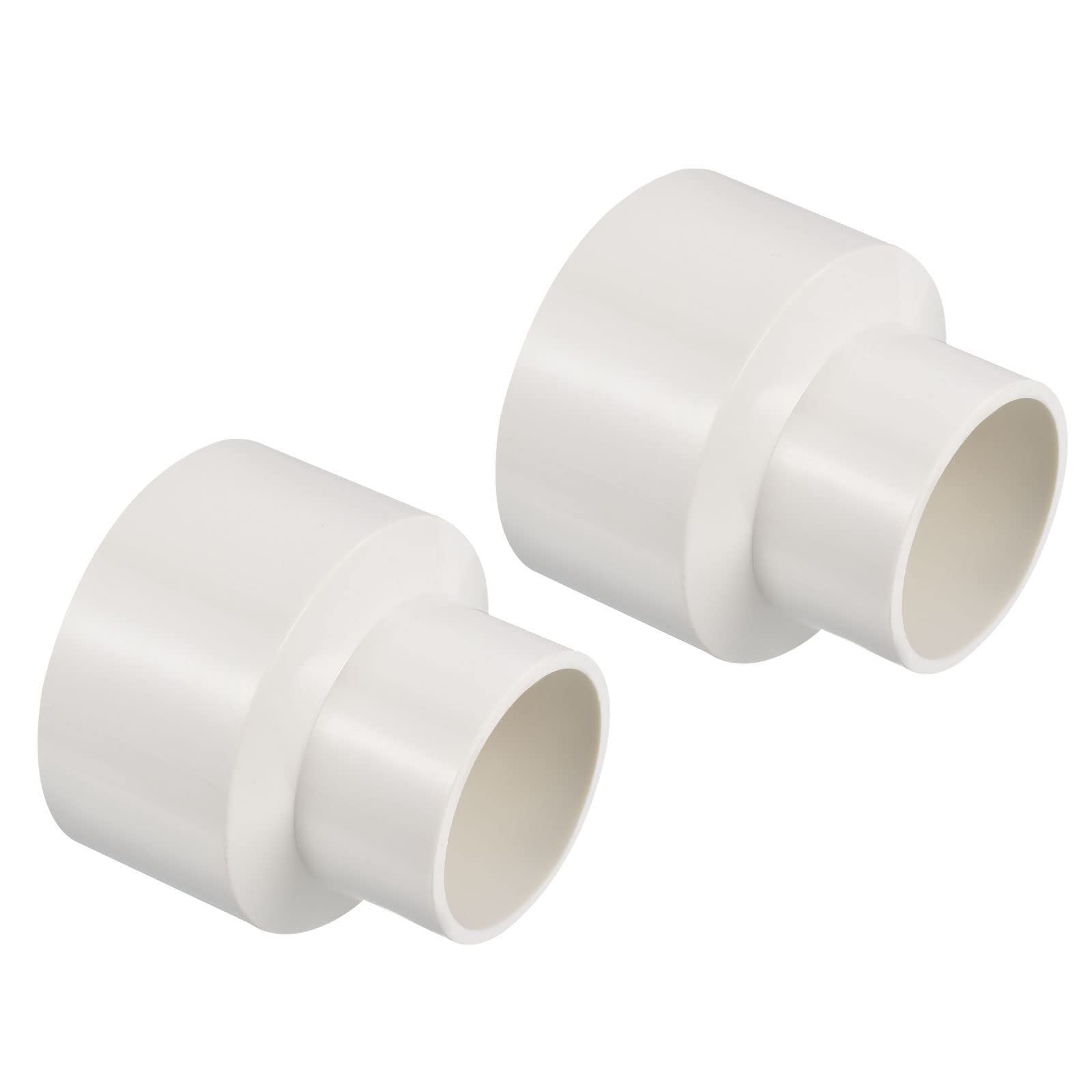 PATIKIL PVC Reducer Pipe Fitting 75x50mm, 2 Pack Straight Coupling Adapter Connector, White
