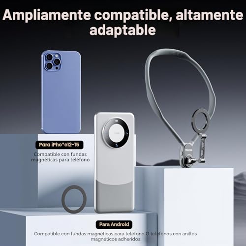 TELESIN MAX Expanded Magnetic Neck Holder for Phones, POV/Vlog Phone Neck Holder, Magnetic Neck Holder with Anti-Shock Chest Strap for iPhone Android (Grey)