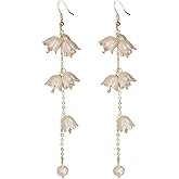 Bell Orchid Flower Drop Dangle Earrings Dainty Lily of the Valley Crystal Threader Tassel Earrings for Women