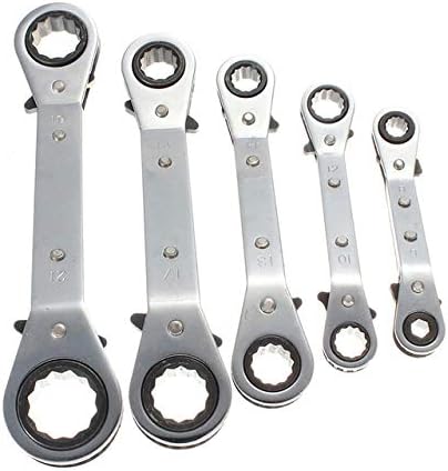 QMZJSP Wrench Offset Double Ring Wrench Spanner Reversible Ratchet Handle Wrench Metric Hand Tool 5 Size,SAE5