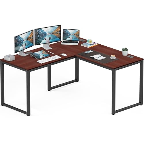 SHW 55 x 60 Inches Commercial-Grade L-Shape Corner Office Computer Desk, Cherry