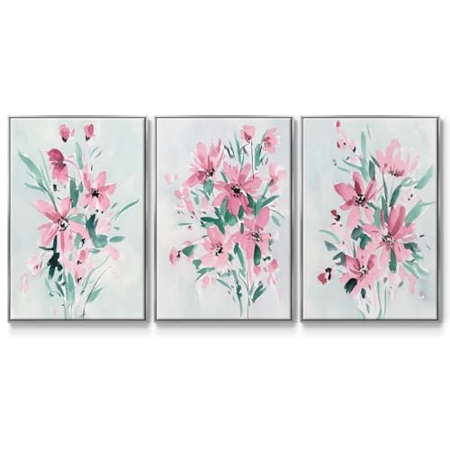 Renditions Gallery Nature 3 Piece Wall Art Paintings & Prints Green Pink Soft P…