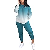 HBQ Two Piece Outfits For Women Casual Long Sleeve Sweatsuits Jogger Tracksuits Lounge Sets With Pockets-Gradient-M