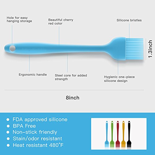 GUGULE Silicone Basting Brushes, Pastry Brushes Heat Resistant Silicone Basting Pastry Brushes, BBQ Brushes, Essential Cooking Gadget, 8.1 Inch Long, Set of 5