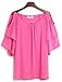 Merryfun Womens Sexy Summer Bat Ruffle Sleeve Cold Shoulder Loose Tunic Tops,Rose L
