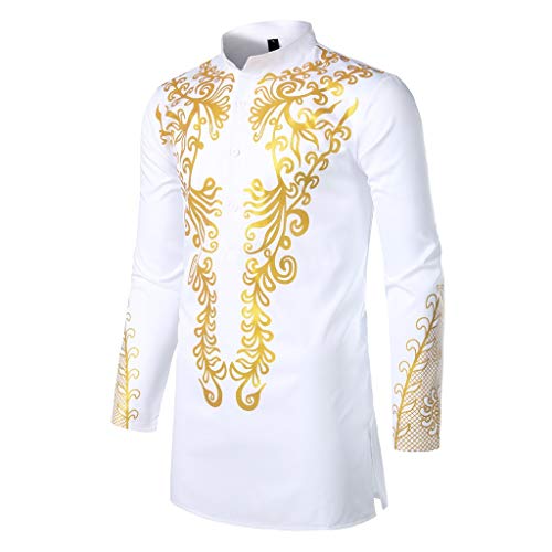Mens Dashiki African Tribal Clothing Printed Long Henley Shirt Traditional Ethnic Slim Fit Outfit - Thumbnail 2