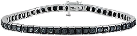 Tennis Bracelet : 925 Sterling Silver Real Diamond Line Bracelet For Women (Black)