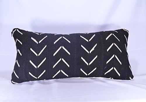 12x26 Lumbar Double-Sided African Mudcloth Pillow Cover; Bogolanfini Decorative Pillow, Black &amp; White Mud cloth Throw Pillow (Mali) -BF1039a