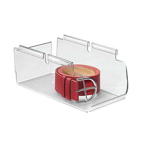 mDesign Plastic Hanging Closet Storage Organizer Tray - Small Bin for Bedroom, Linen, Entryway, Hall Closets - Holds Leggings, T-Shirts, Sports Bras, Winter Scarves, Belts, Gloves - Clear