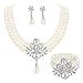 EleQueen Women's Silver-Tone Simulated Pearl Crystal Victorian Style Flower Bridal Necklace Earrings Bracelet Set Ivory Color