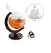 NEX Whiskey Decanter, World Etched Glass Globe Liquor Decanter with Antique Ship inside and Wooden Stand, for Liquor, Bourbon, Vodka or Wine(1000ml)