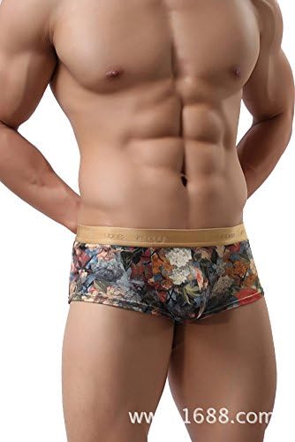Louis Rouse Men's Breathable Golden Waist Milk Silk Sexy Vintage Palace Printing U Convex Boxer Briefs