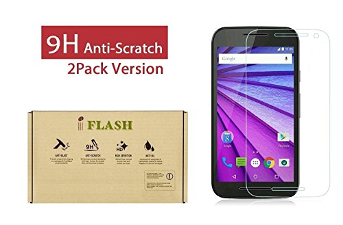 iFlash 2 Pack of Tempered Glass Screen Protector For Motorola Moto G3/XT1541 (MOTO G 3rd Generation 2015) - 100% Scratch Proof & Bubble Free - 99.99% Clarity & Touchscreen Accuracy (2Pack, Retail)