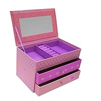 Jewelry Box for Girls - Pink and Purple Sparkles with Hearts and Pink and Purple Trim (Pink Sparkle)