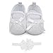 Delebao Baby Girl Infant Satin Mary Jane White Shoes Dance Ballerina Slippers (6-12 Months, Shoes & Headband)
