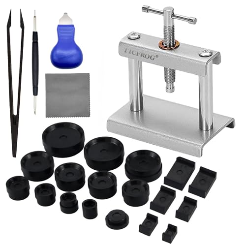 TICFROG Watch Press Tool Set, Back Case Closer for Closing the Cover, Watch Battery Replacement, Watch Opener Remover, Repair Kit for Wristwatches with 18PCS Molds and A Pry Opening, Compatible with Round and Square Rectangular Dials and Backs