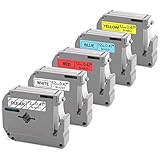 5-Pack Compatible with Brother P-Touch M Tape MK131 MK231 MK431 MK531 MK631 0.47 Inch (12mm) x 26.2 Feet (8m), Label Tape Compatible with Brother PT-90 PT-M95 PT-65 PT-85 and More