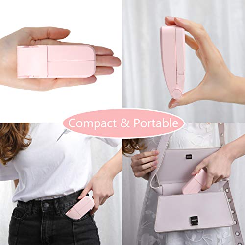 Dual Head Mini Handheld Fan, Personal Portable Fan USB, Small Pocket Foldable Desk Fan for Home Office Traveling Or Hiking, Lithium Battery Operated Rechargeable Patented Degisn, Pure Pink.