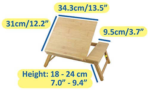 ObboMed HR-3620 Multifunctional Bamboo Laptop Table/Breakfast Bed Tray/Lapdesk, with Adjustable Tilting Top and Foldable & Extendable Legs – M : 17.1″ x 12.4″ / 43.5 x 31.5 cm