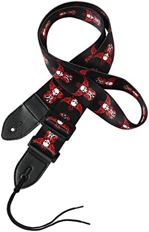 Guitar Strap, Skull Pattern Shoulder Strap Polyester and Leather Ends - Suitable For Bass,Acoustic Classical &amp; Electric Guitars.