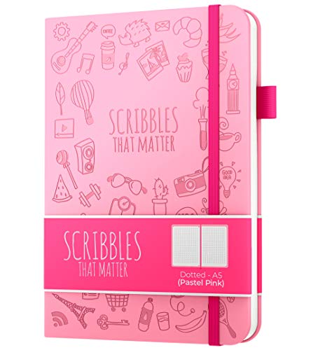 SCRIBBLES THAT MATTERBullet Dotted Journal and Organizer - Vegan Leather Notebook - 160gsm No Bleed Fountain Pen Friendly Paper - For Women and Men - A5 Iconic Version - 5.75" x 8.5" - Pastel Pink2