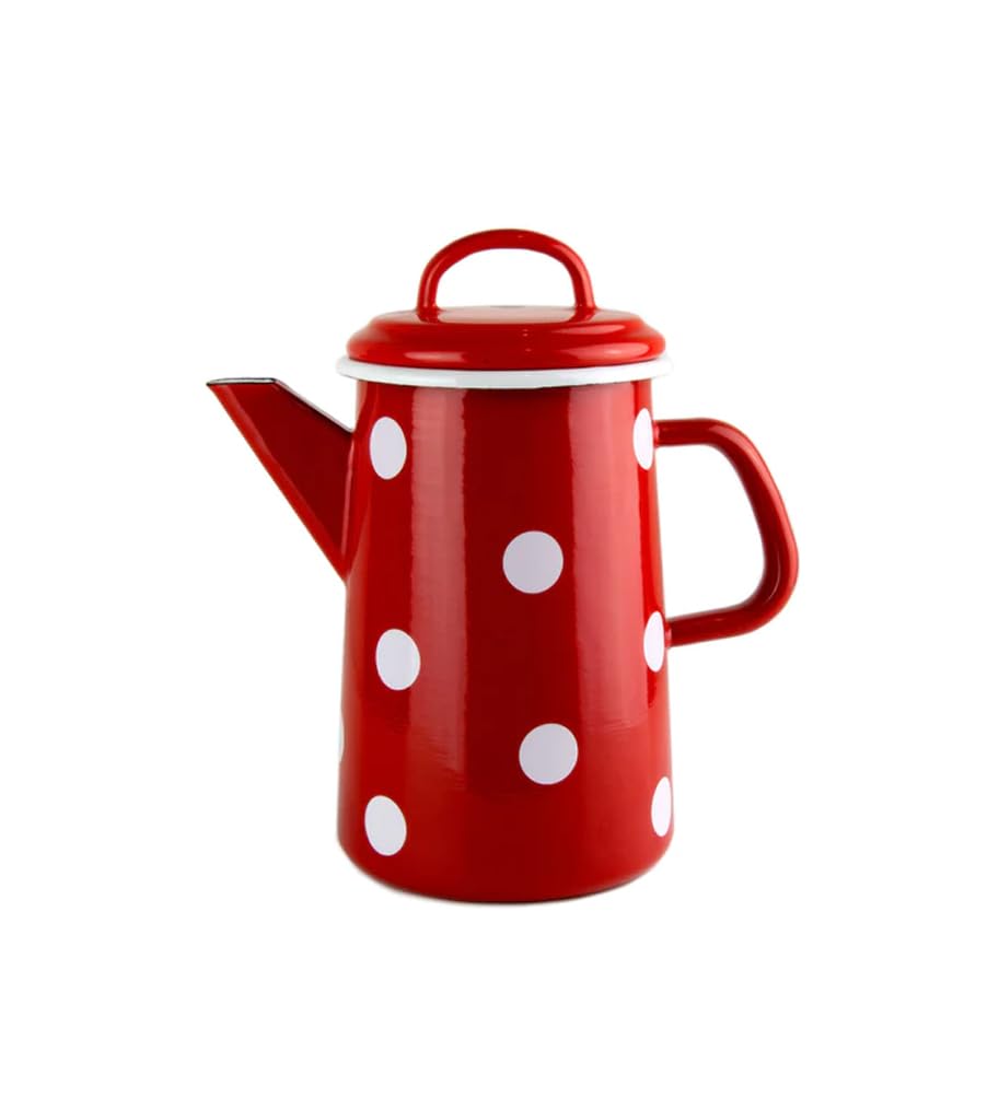 Mündner Tea Pot, Coffee Pot Made of Enamel. 1,6 Liter – Red with Little White dots