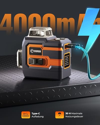 Cross Line Laser, CIGMAN App Intelligent Control, 3 x 360 Degrees, Self-Levelling Laser Spirit Level, with Rechargeable Lithium Battery, Construction Laser, Cross Laser, Green for Indoor Use (CM-S01)